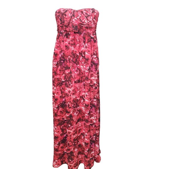 Giambattista Valli Dress Women Size 4 Red Floral Gown Strapless Built In Bra NWT